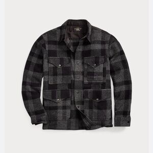 RRL Ralph Lauren Men's Gray and Black Plaid Shirt Jacket